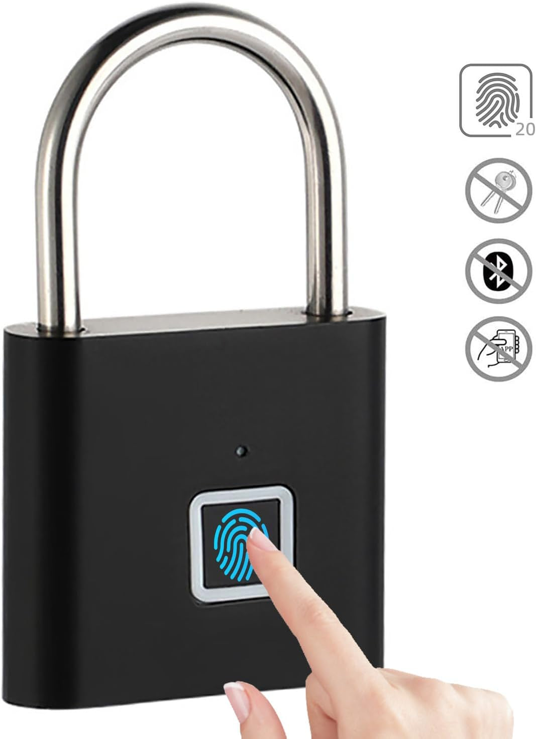 Fingerprint Padlock - Keyless Biometric Gate Locks for Outdoor Fence Storage Gym, Combination Lock USB Rechargeable Black