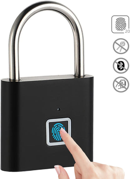 Fingerprint Padlock - Keyless Biometric Gate Locks for Outdoor Fence Storage Gym, Combination Lock USB Rechargeable Black