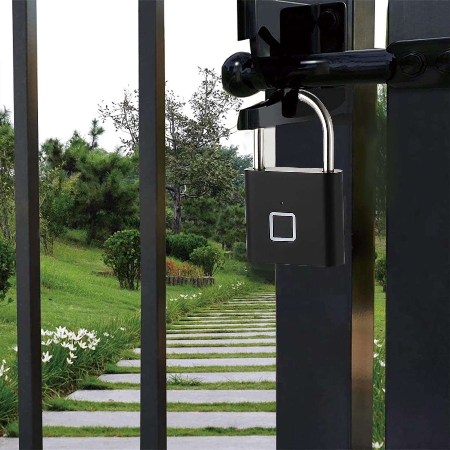 Fingerprint Padlock - Keyless Biometric Gate Locks for Outdoor Fence Storage Gym, Combination Lock USB Rechargeable Black